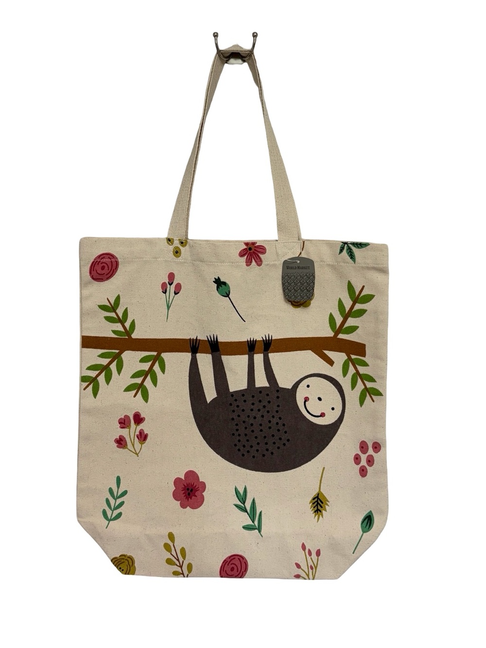 NEW World Market Sloth Printed Large Cotton Canvas Tote Bag